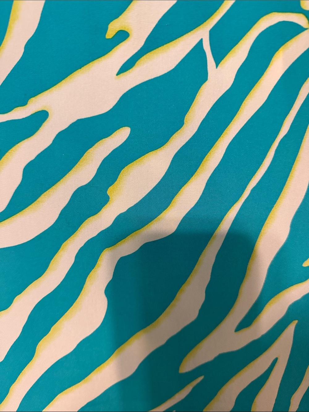 Vintage Bob Mackie 100% Silk Teal and White Zebra Stripe Blouse with Lime Trim - Picture 5 of 7